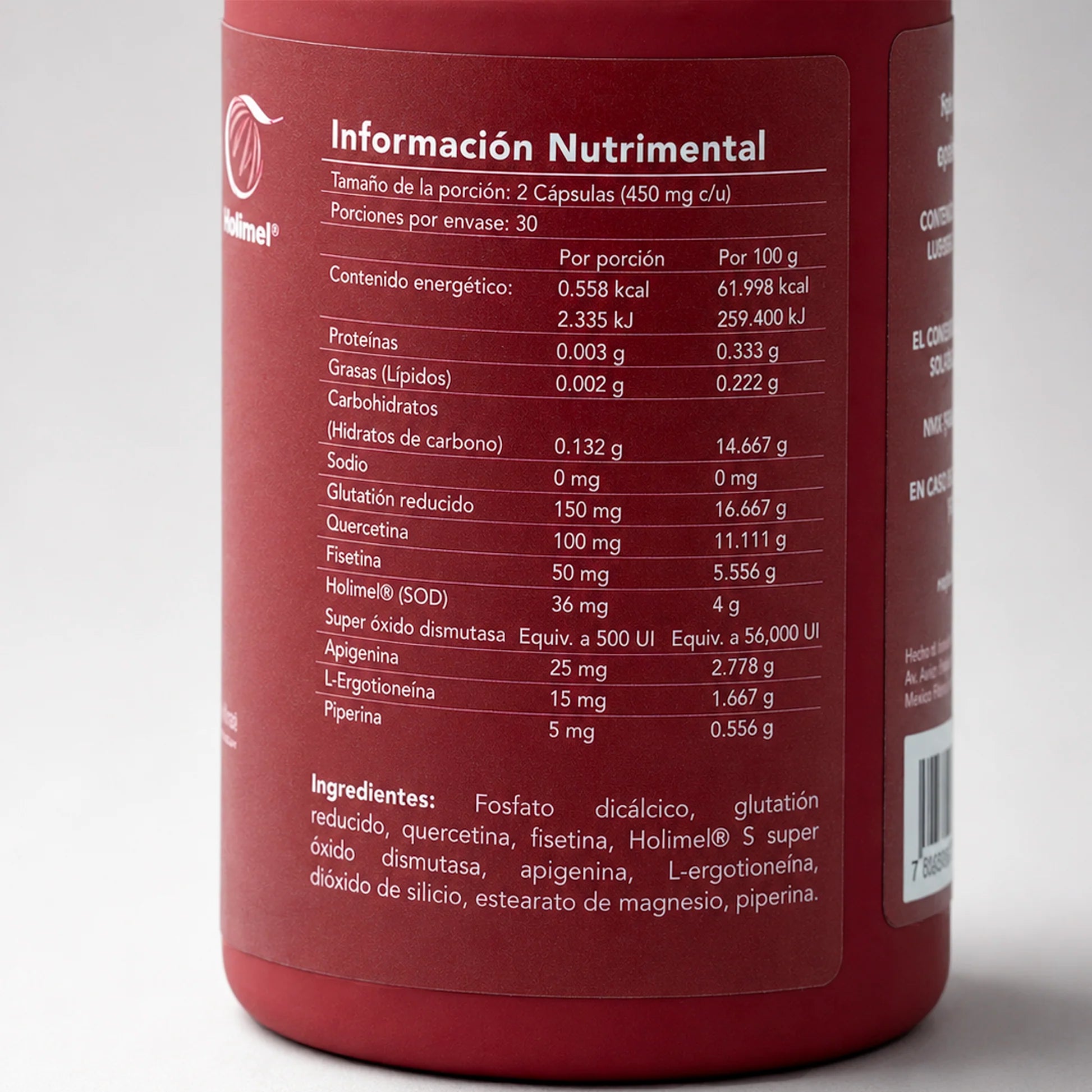 Antioxidant Complex BENE — reverso del envase con ingredientes y dosificación