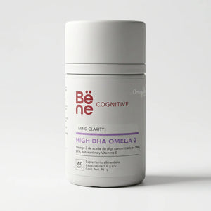 High DHA Omega 3 BENE — frente del envase, omega 3 de alta pureza con DHA concentrado