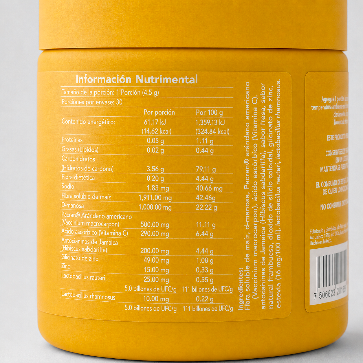 Intimate Flora BENE — reverso del envase con ingredientes y dosificación